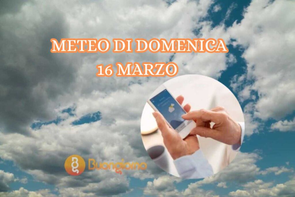 cielo con nuvole e uomo con app meteo