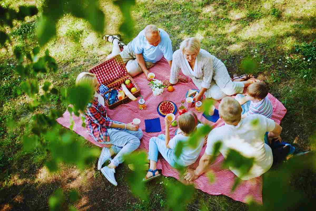 persone sdraiate a terra per un picnic